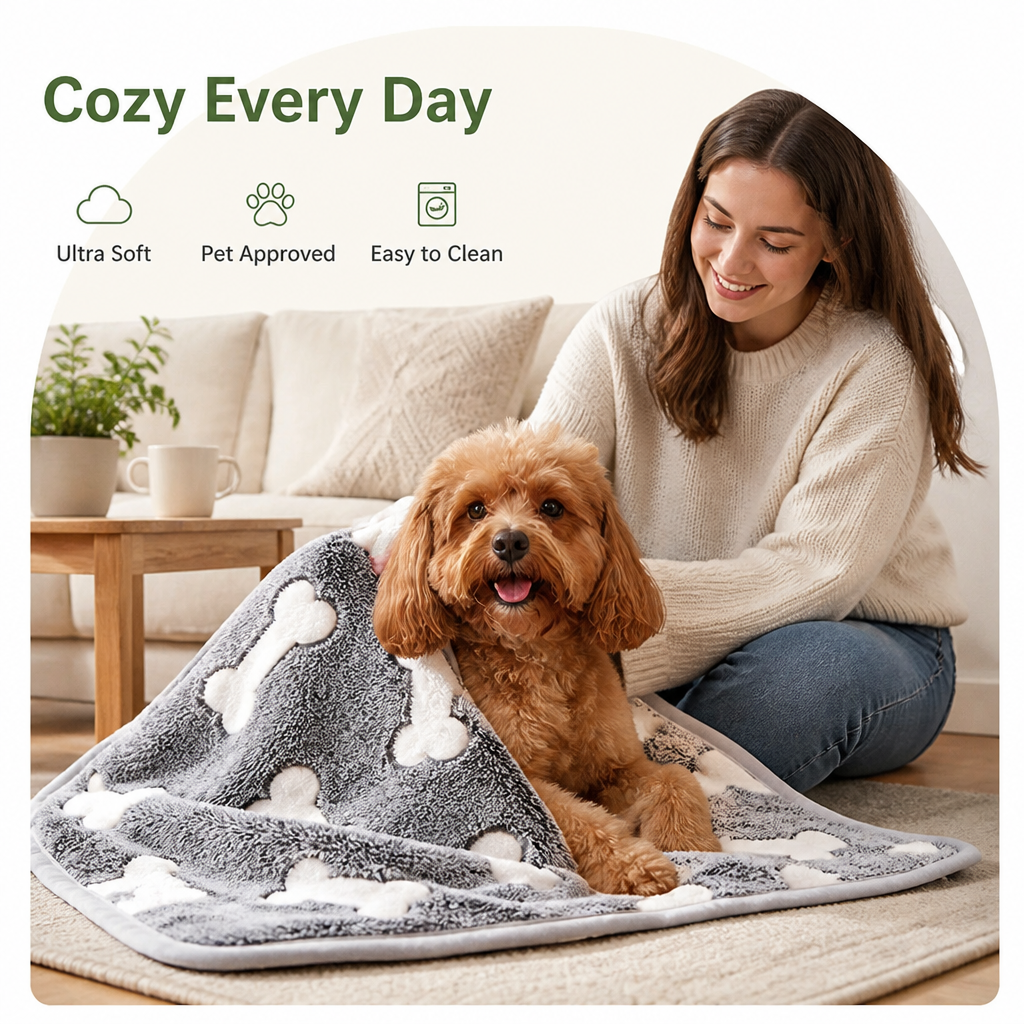 DogBedHouse Soft Fluffy Fleece & Machine-Washable Pet Blanket