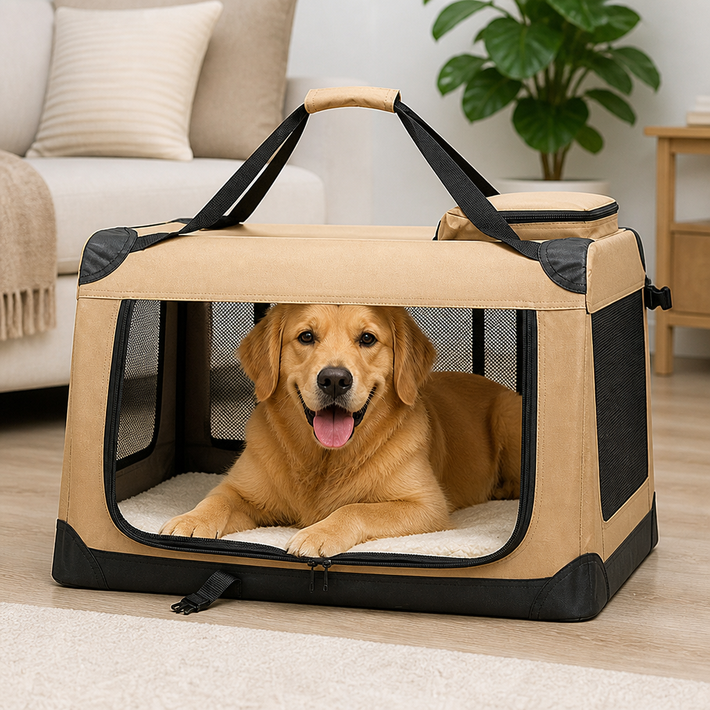 DogBedHouse Soft-Sided 3-Door Foldable Travel Carrier (Includes Mat & Straps)