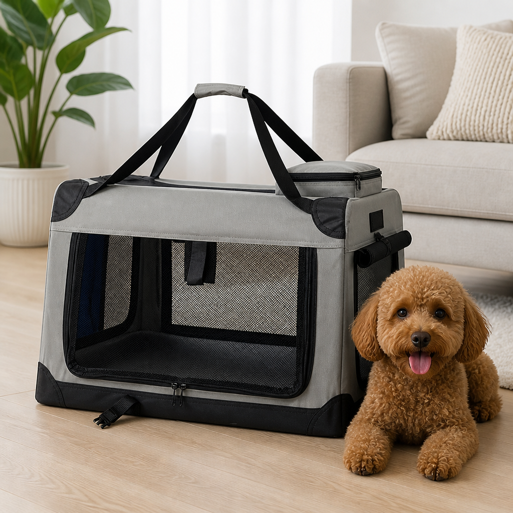 DogBedHouse Soft-Sided 3-Door Foldable Travel Carrier (Includes Mat & Straps)