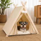 DogBedHouse Solid Pine Frame & Velvet Cushion Pet Tent (Foldable)