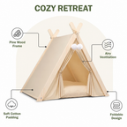 DogBedHouse Solid Pine Frame & Velvet Cushion Pet Tent (Foldable)