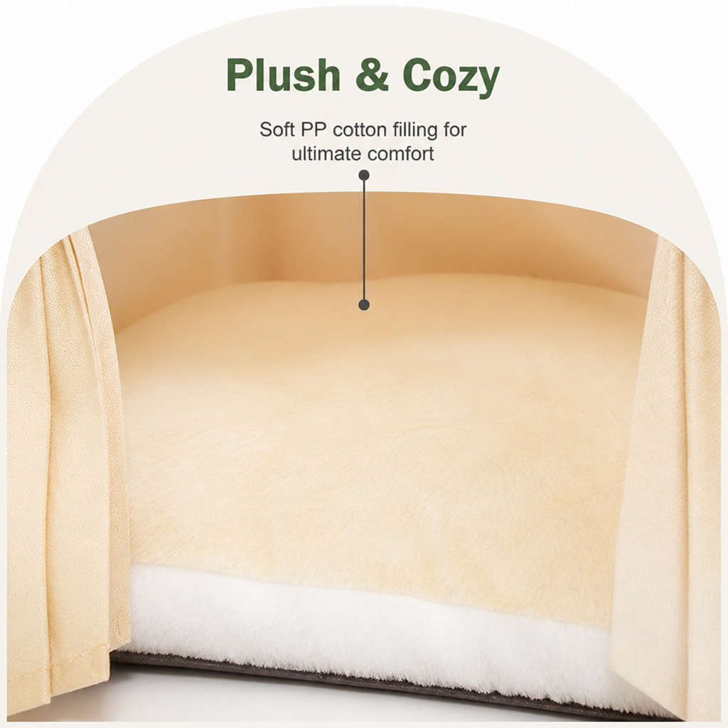 DogBedHouse Solid Pine Frame & Velvet Cushion Pet Tent (Foldable)
