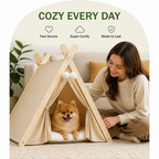 DogBedHouse Solid Pine Frame & Velvet Cushion Pet Tent (Foldable)