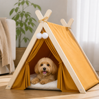 DogBedHouse Solid Pine Frame & Velvet Cushion Pet Tent (Foldable)