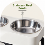 DogBedHouse Stainless Steel Bowls & Non-Slip Double-Bowl Pet Feeder (Foldable Stand)