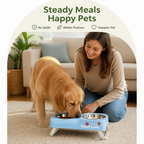 DogBedHouse Stainless Steel Bowls & Non-Slip Double-Bowl Pet Feeder (Foldable Stand)
