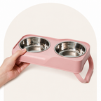DogBedHouse Stainless Steel Bowls & Non-Slip Double-Bowl Pet Feeder (Foldable Stand)