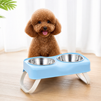 DogBedHouse Stainless Steel Bowls & Non-Slip Double-Bowl Pet Feeder (Foldable Stand)