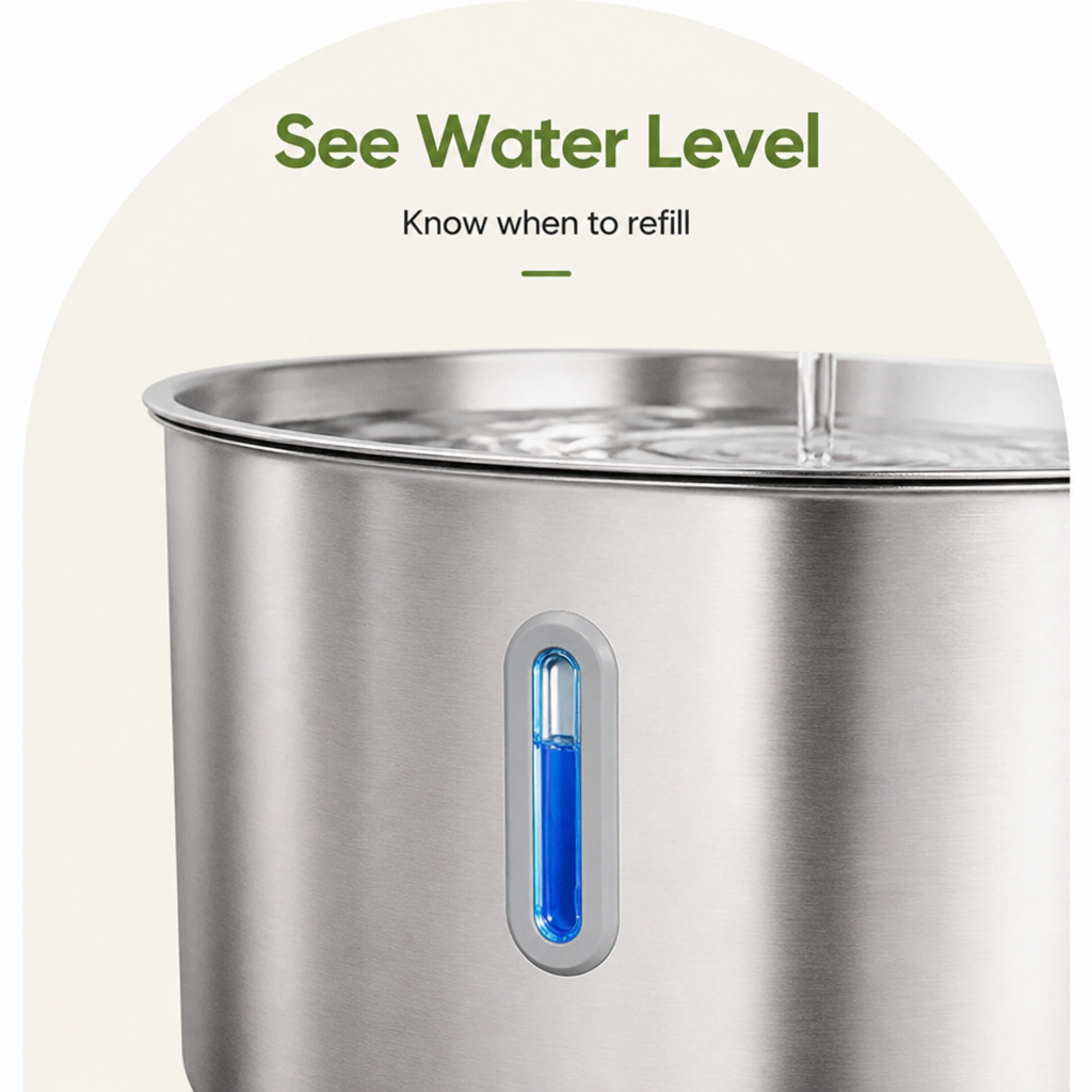 DogBedHouse Stainless Steel Sensor-Activated & Wireless Rechargeable Pet Fountain