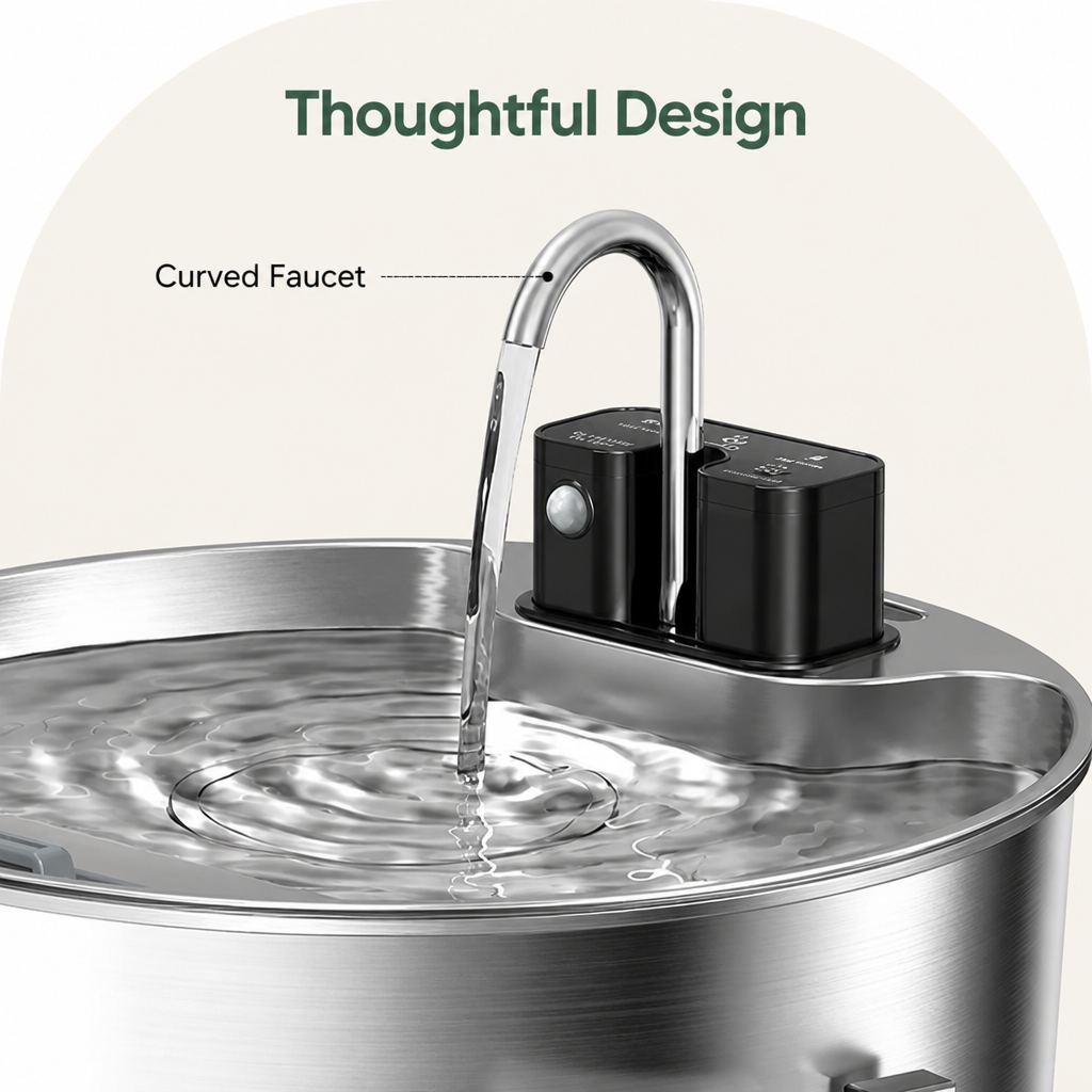 DogBedHouse Stainless Steel Sensor-Activated & Wireless Rechargeable Pet Fountain
