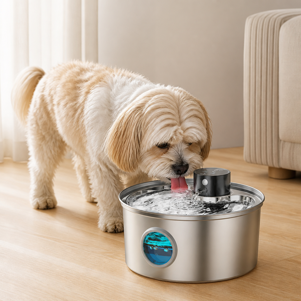 DogBedHouse Stainless Steel USB Rechargeable Sensor Pet Fountain