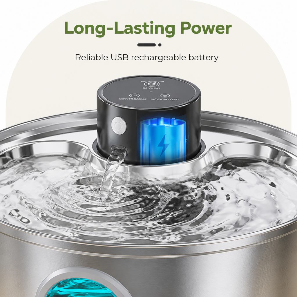 DogBedHouse Stainless Steel USB Rechargeable Sensor Pet Fountain