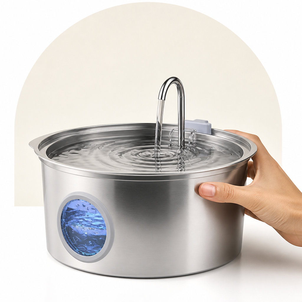 DogBedHouse Stainless Steel & Ultra-Quiet Large-Capacity Dog Water Fountain