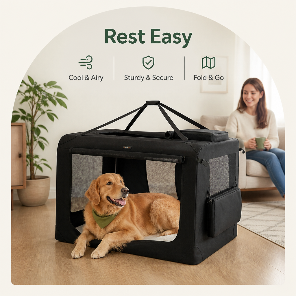 DogBedHouse Steel Frame Foldable Travel Dog Crate (Removable Mat)