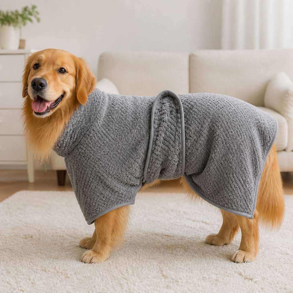 DogBedHouse Super-Absorbent Coral Fleece & Adjustable Dog Drying Coat