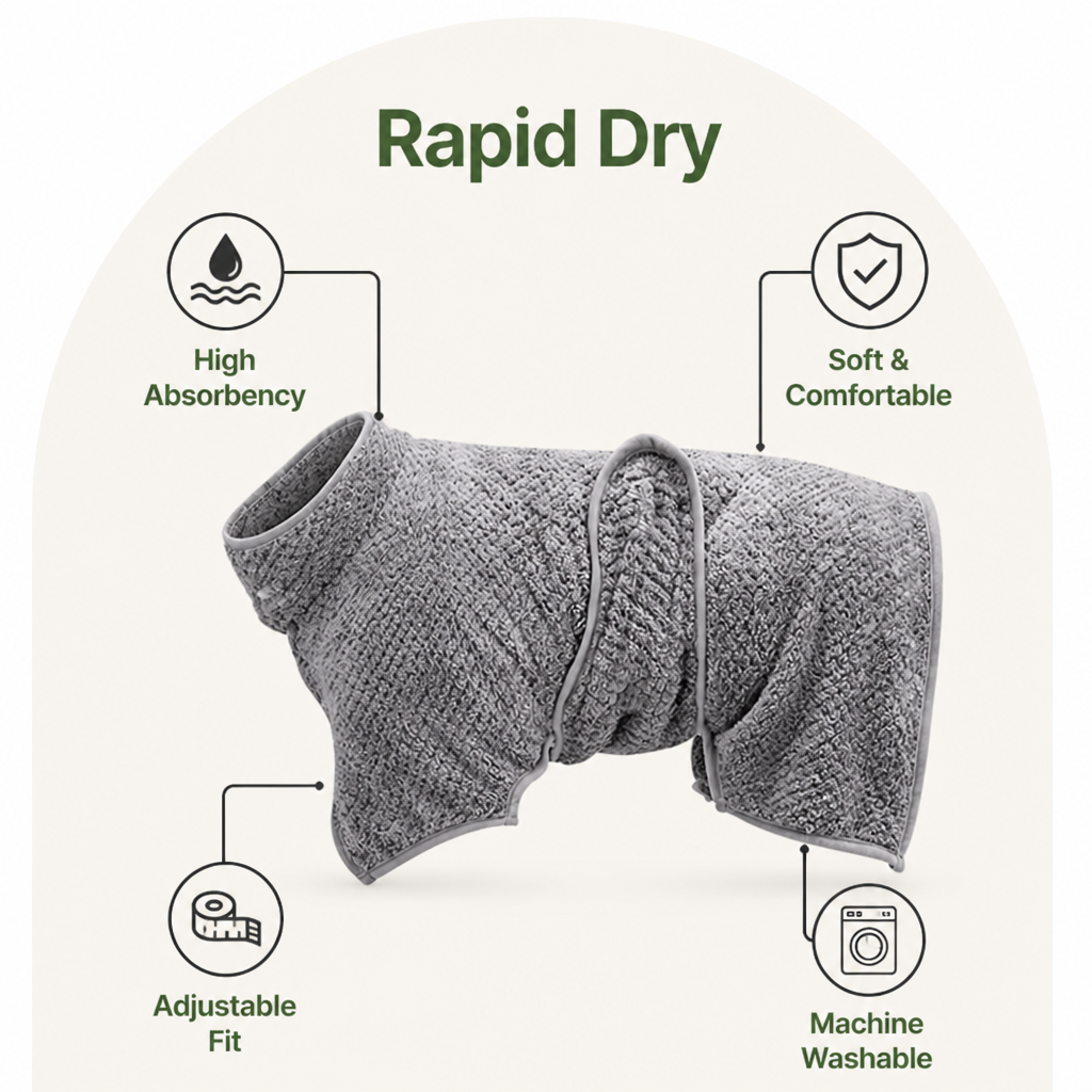 DogBedHouse Super-Absorbent Coral Fleece & Adjustable Dog Drying Coat