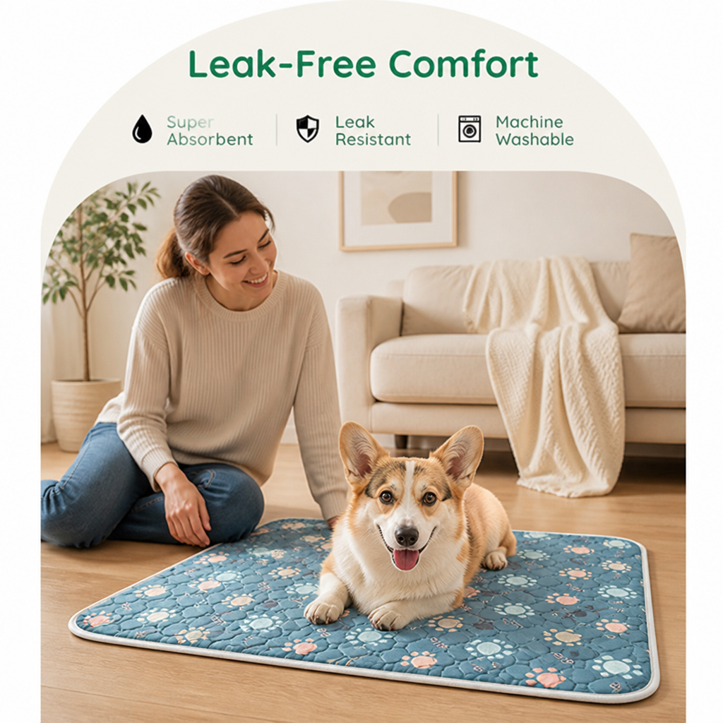 DogBedHouse Super Absorbent & Machine-Washable Dog Training Pad (Waterproof Backing)