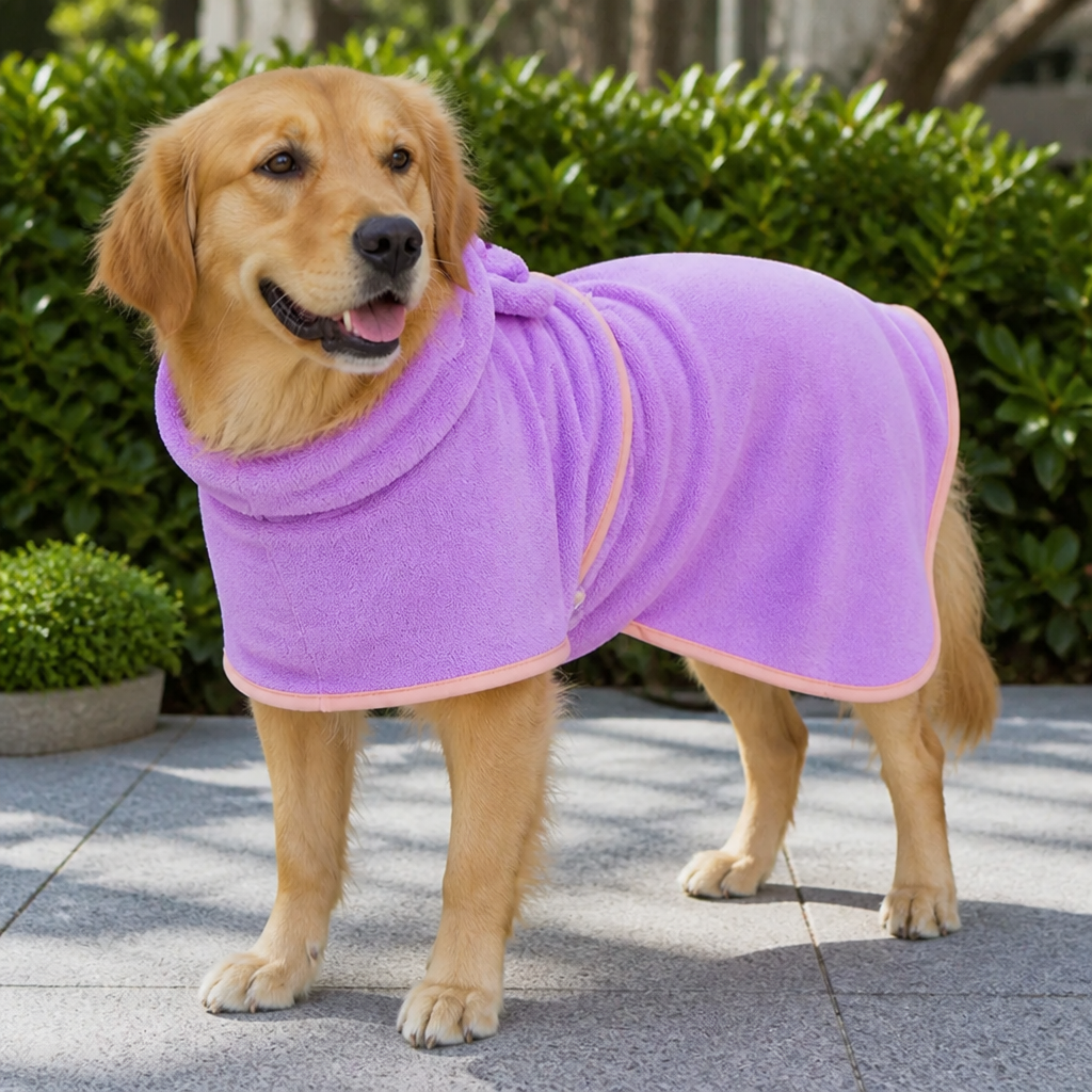 DogBedHouse Super-Absorbent Microfiber Hooded Dog Bathrobe