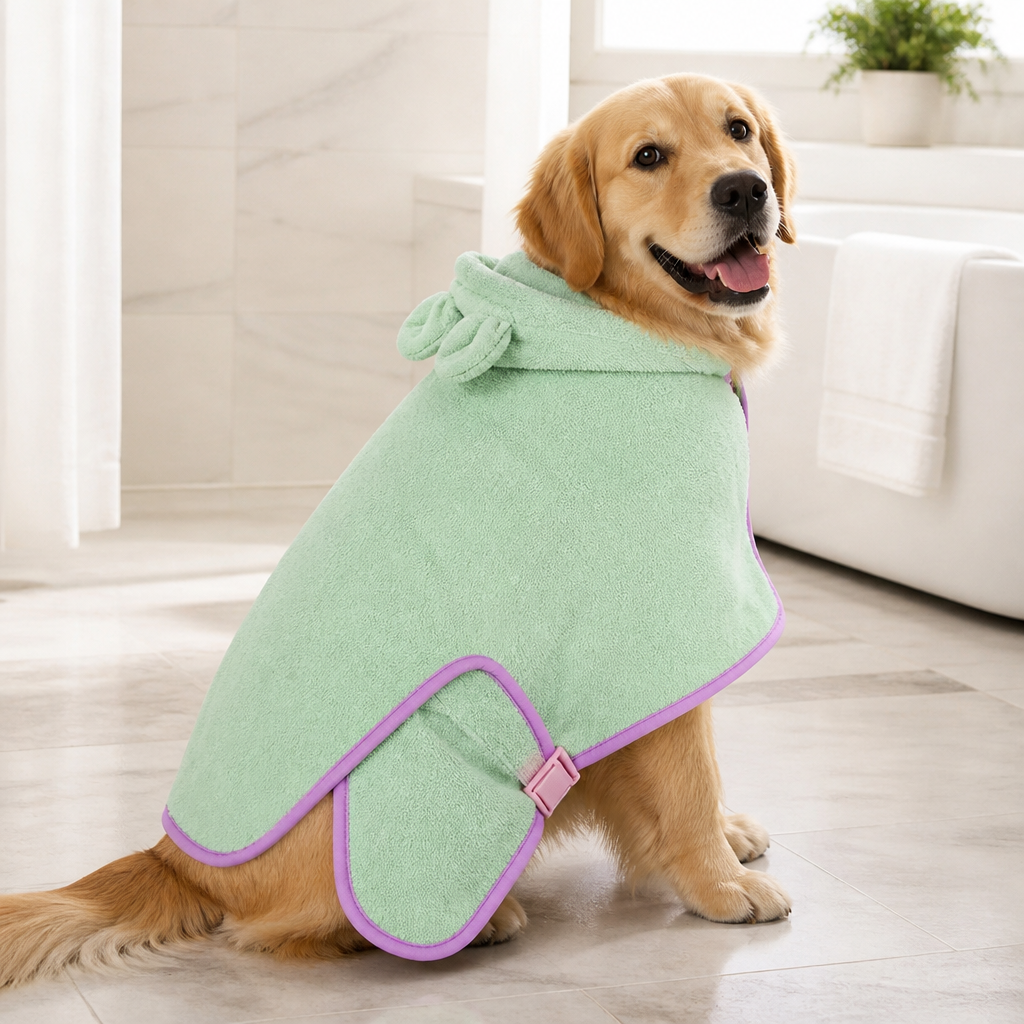DogBedHouse Super-Absorbent Microfiber Hooded Dog Bathrobe