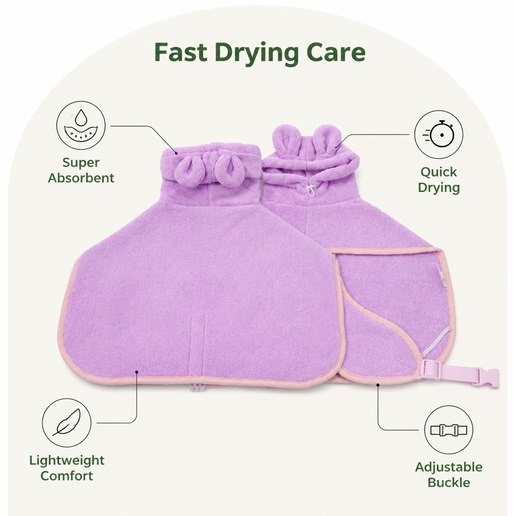 DogBedHouse Super-Absorbent Microfiber Hooded Dog Bathrobe