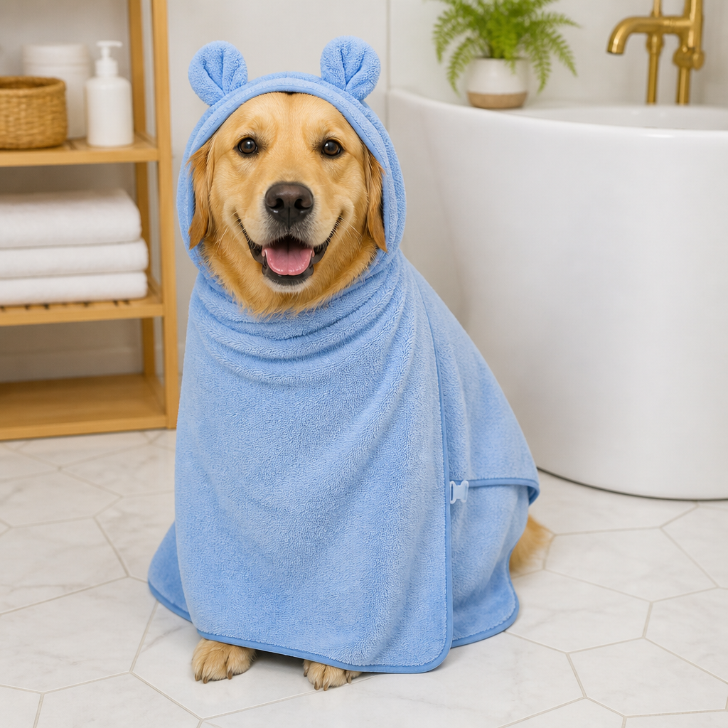 DogBedHouse Super-Absorbent Microfiber Hooded Dog Bathrobe