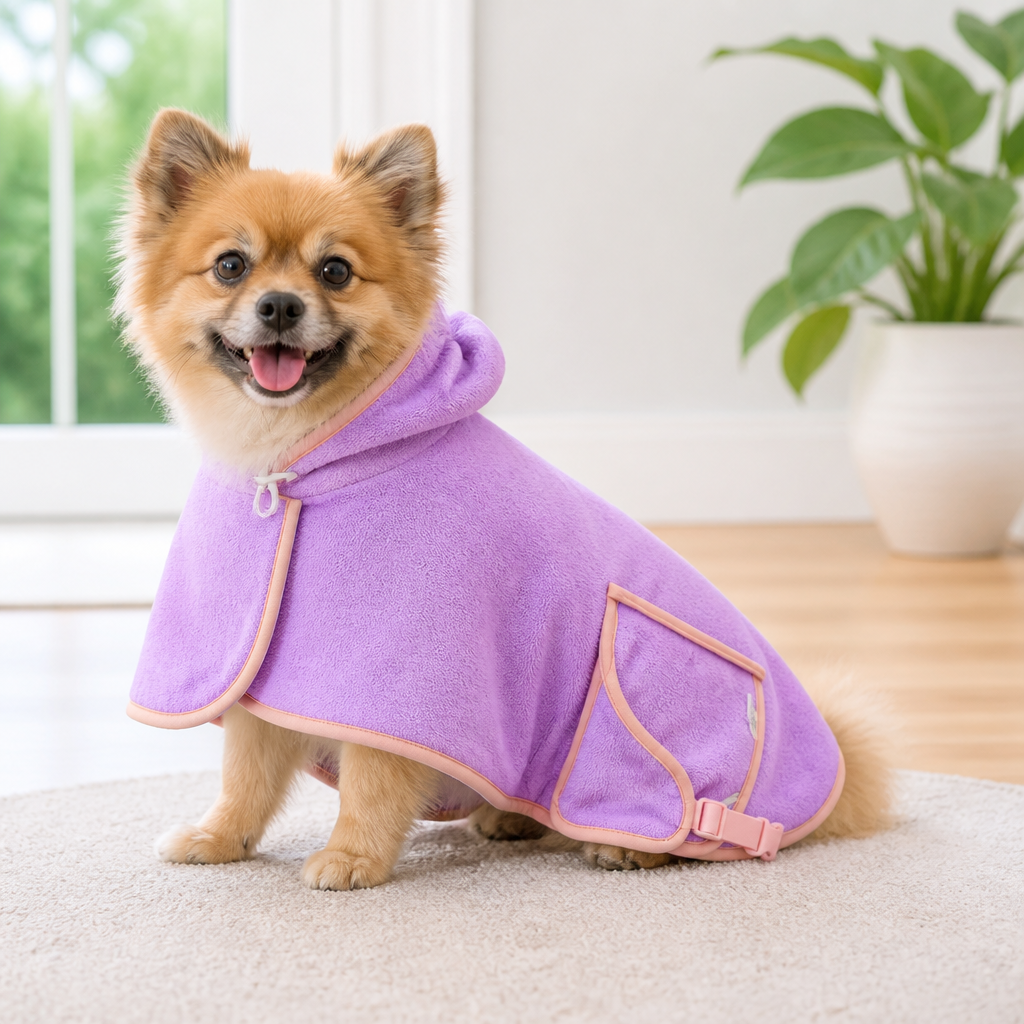 DogBedHouse Super-Absorbent Microfiber Hooded Dog Bathrobe