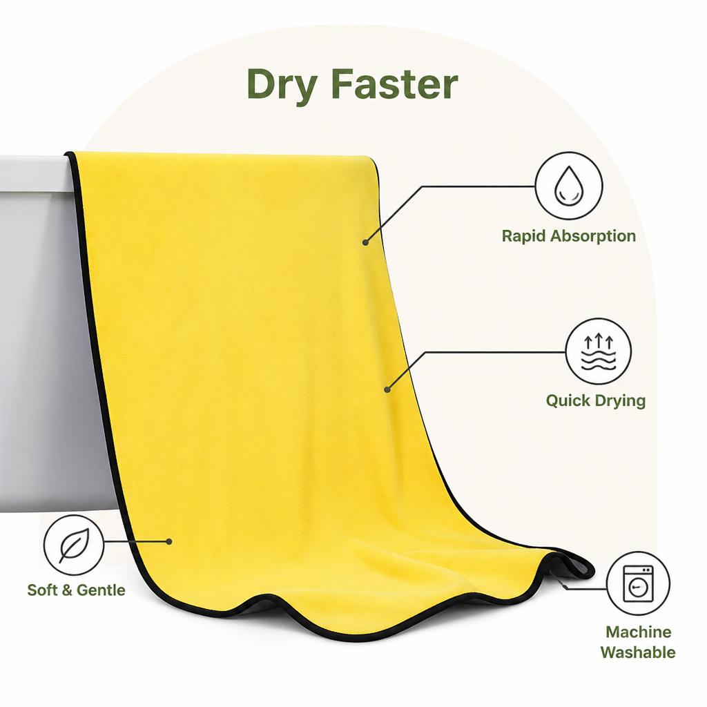 DogBedHouse Super-Absorbent Microfiber Quick-Dry & Machine Washable Dog Bath Towel