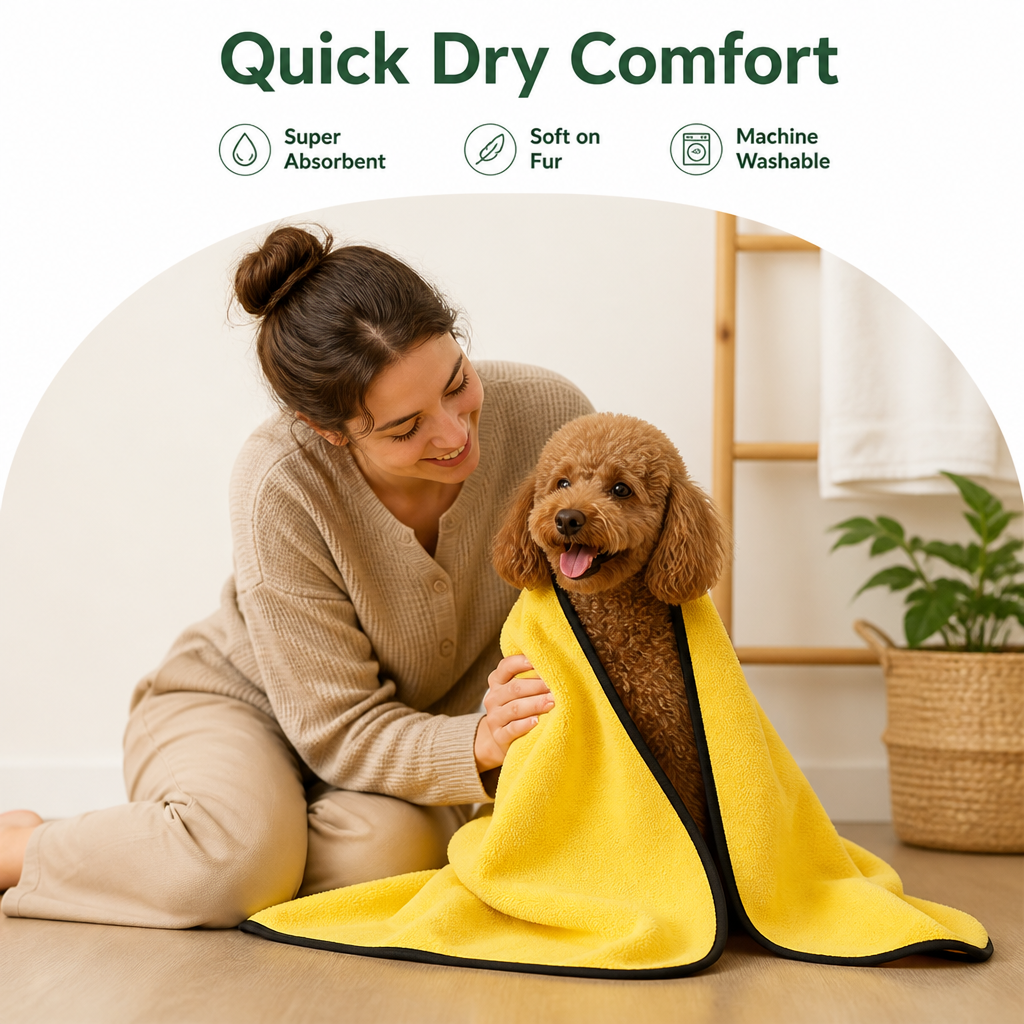 DogBedHouse Super-Absorbent Microfiber Quick-Dry & Machine Washable Dog Bath Towel