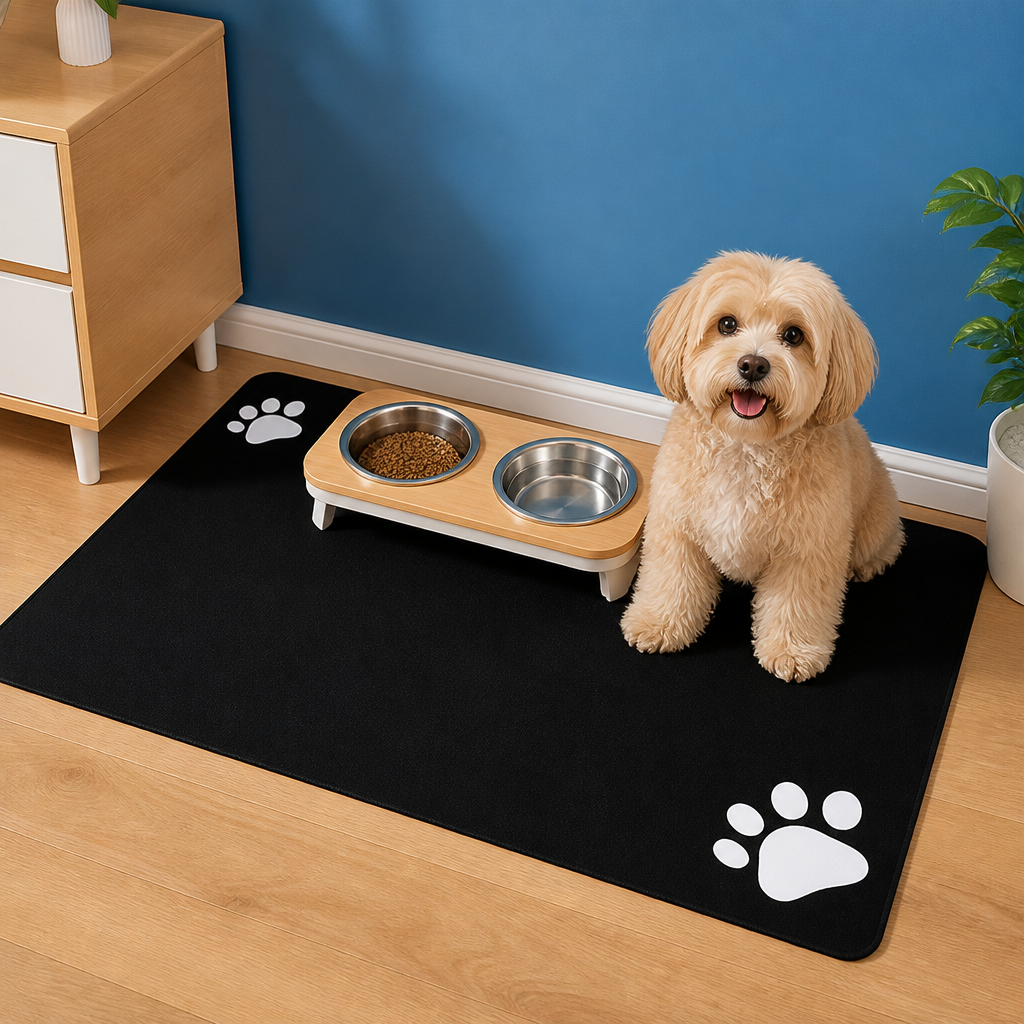DogBedHouse Super-Absorbent Quick-Dry & Non-Slip Dog Bowl Mat