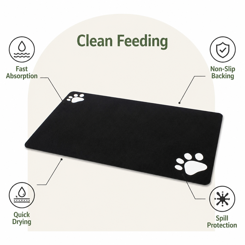 DogBedHouse Super-Absorbent Quick-Dry & Non-Slip Dog Bowl Mat