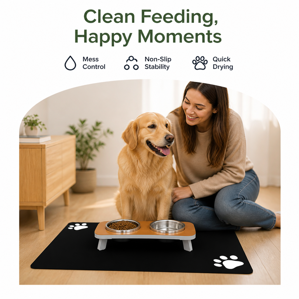 DogBedHouse Super-Absorbent Quick-Dry & Non-Slip Dog Bowl Mat
