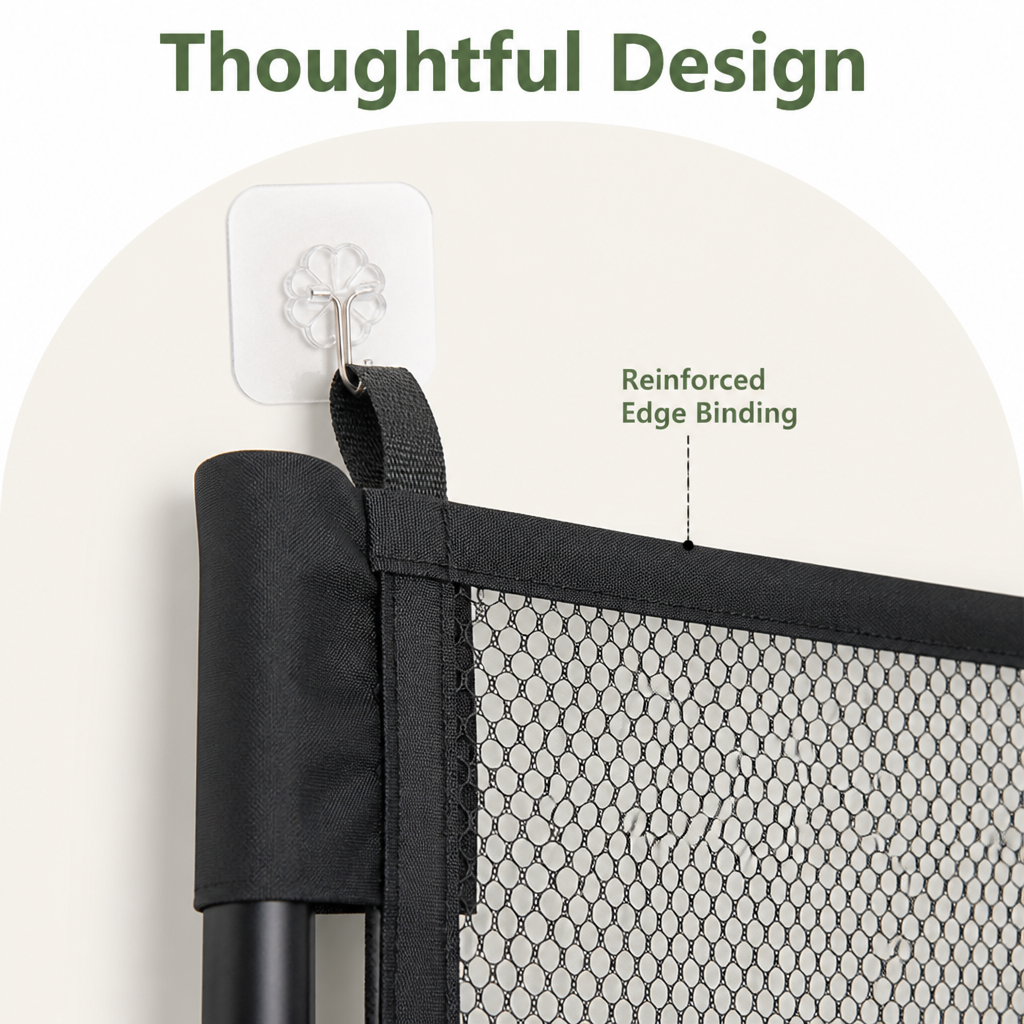 DogBedHouse Tear-Resistant Nylon Mesh & No-Drill Dog Gate For Stairs