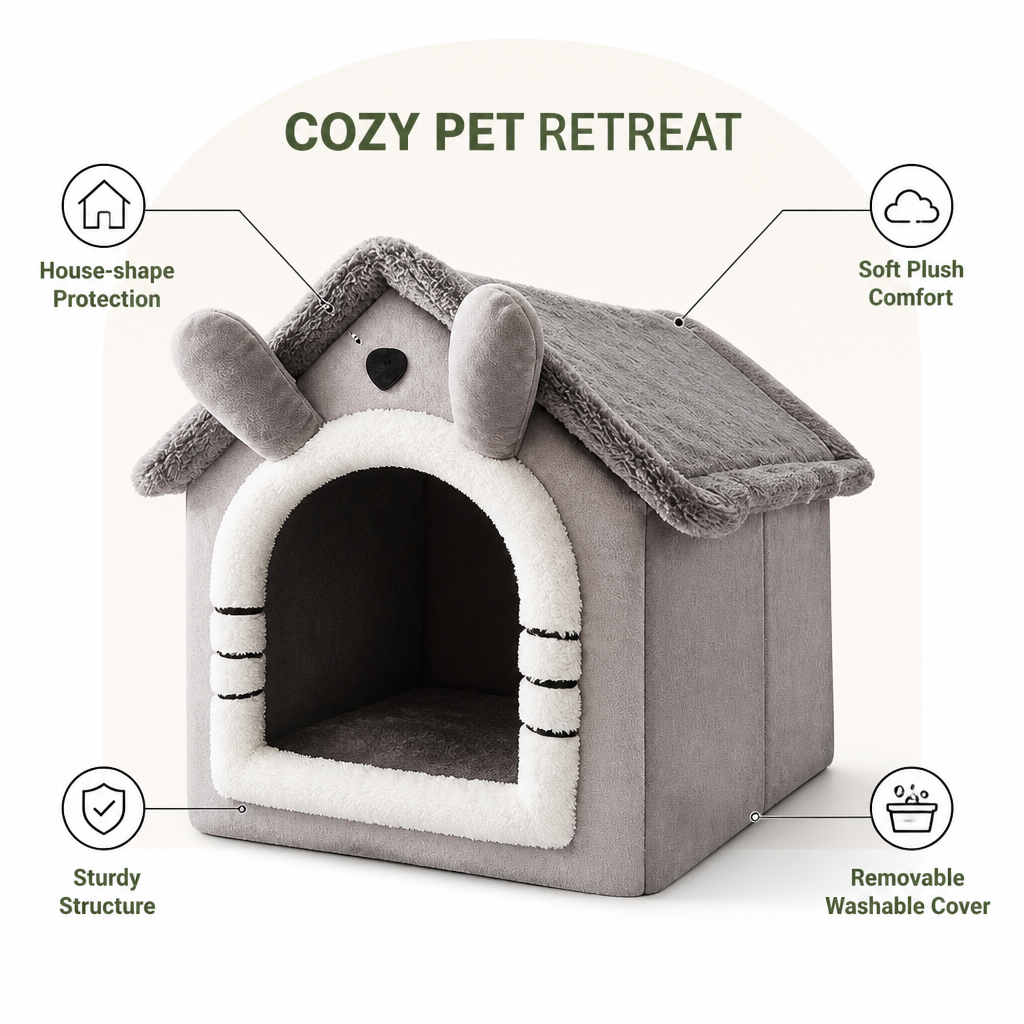 DogBedHouse Teddy Plush & All-Season House-Style Dog Bed
