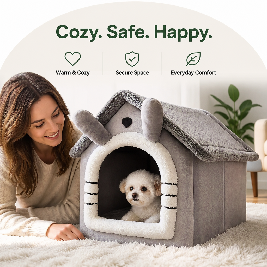 DogBedHouse Teddy Plush & All-Season House-Style Dog Bed