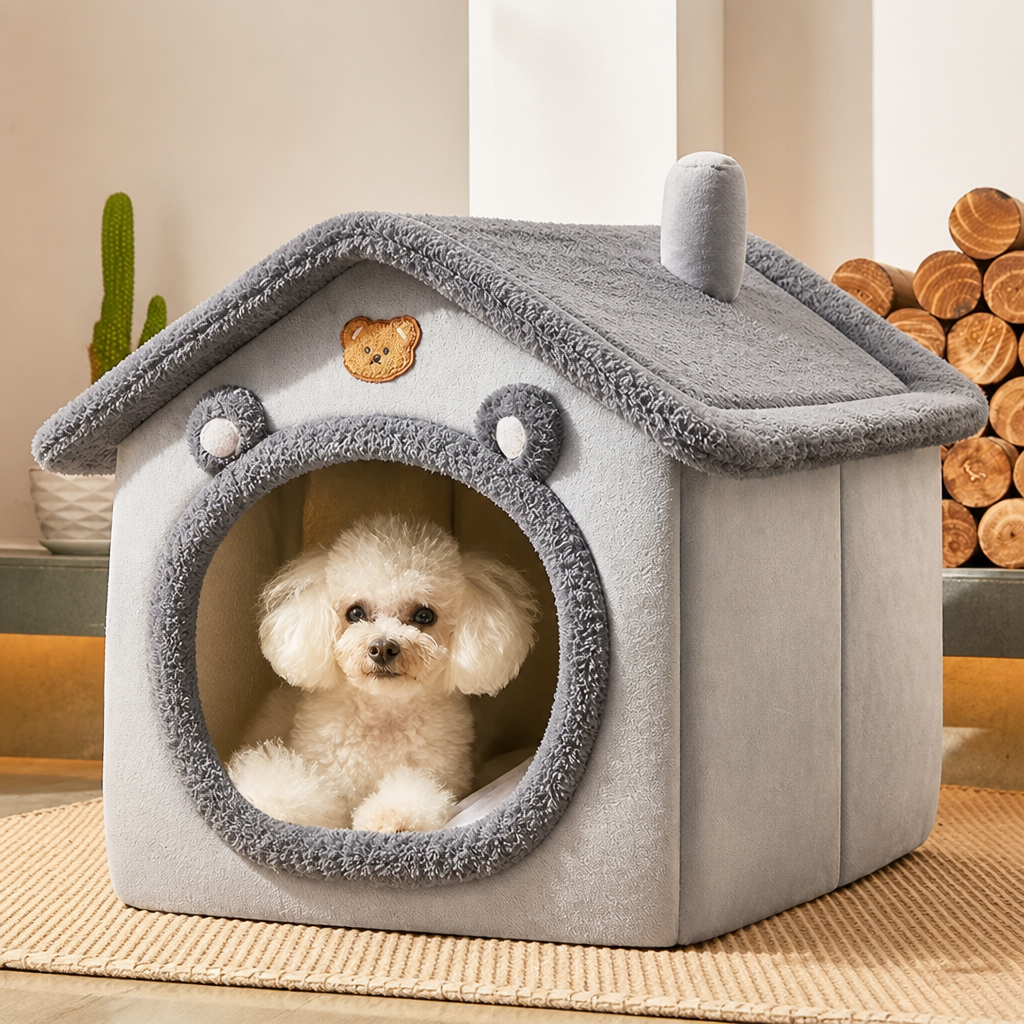 DogBedHouse Teddy Plush & All-Season House-Style Dog Bed