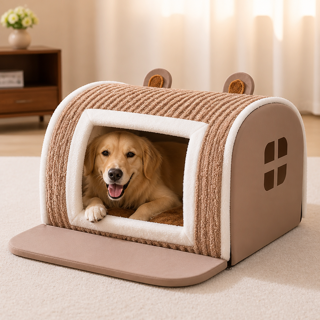 DogBedHouse Thermal Plush Cotton Enclosed Dog Bed