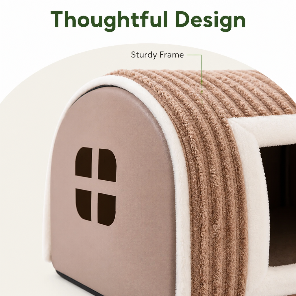 DogBedHouse Thermal Plush Cotton Enclosed Dog Bed
