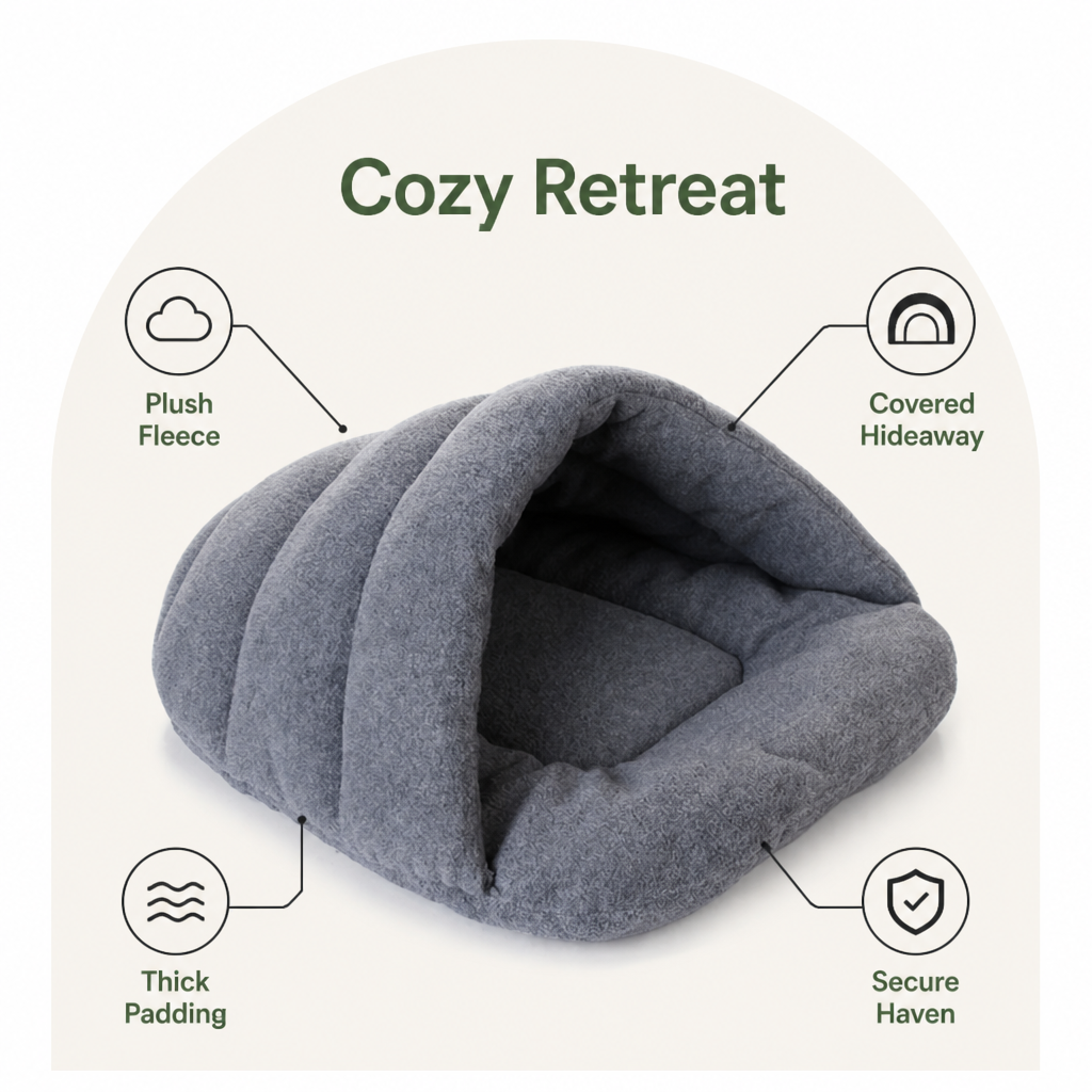 DogBedHouse Thick Fleece & Calming Cave Bed