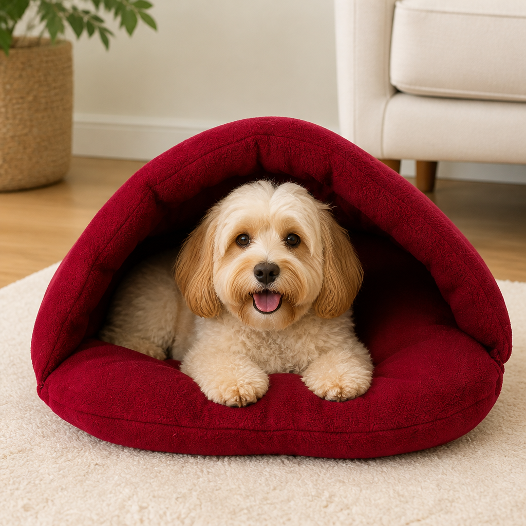 DogBedHouse Thick Fleece & Calming Cave Bed