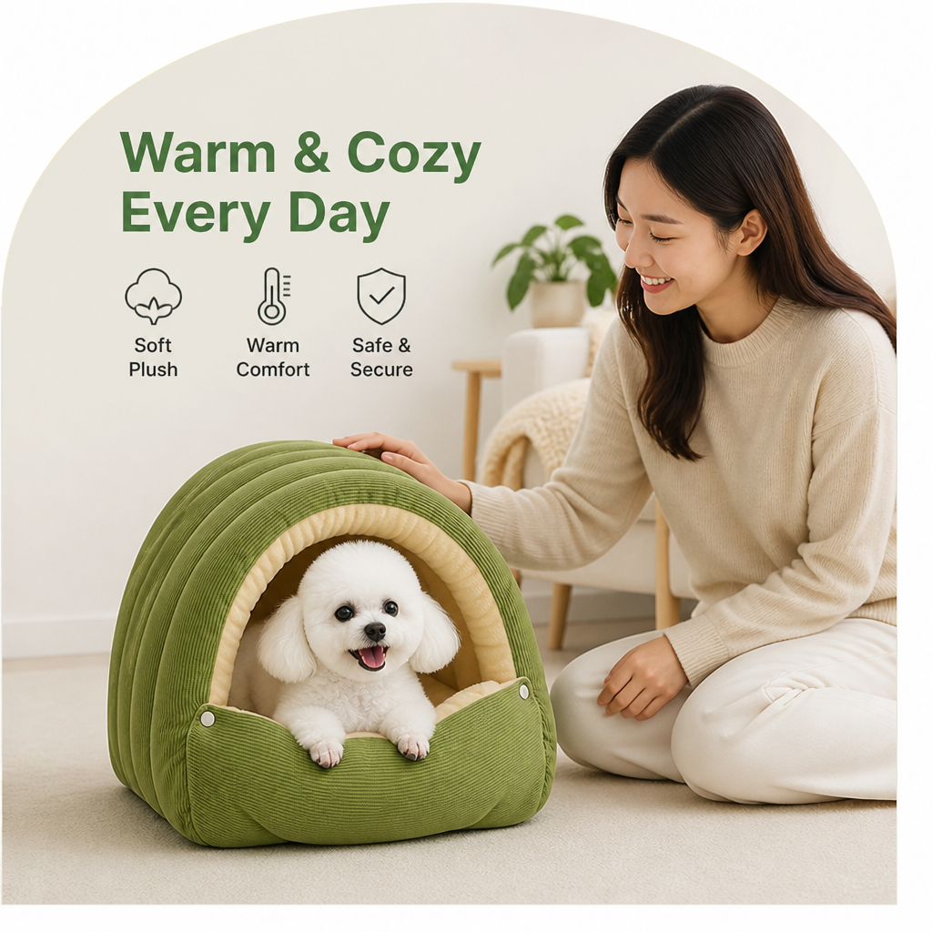 DogBedHouse Thick Plush & Detachable Cat Cave Bed