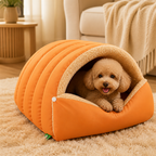 DogBedHouse Thickened Plush & Semi-Enclosed Pet Bed (Leather Base)
