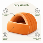 DogBedHouse Thickened Plush & Semi-Enclosed Pet Bed (Leather Base)
