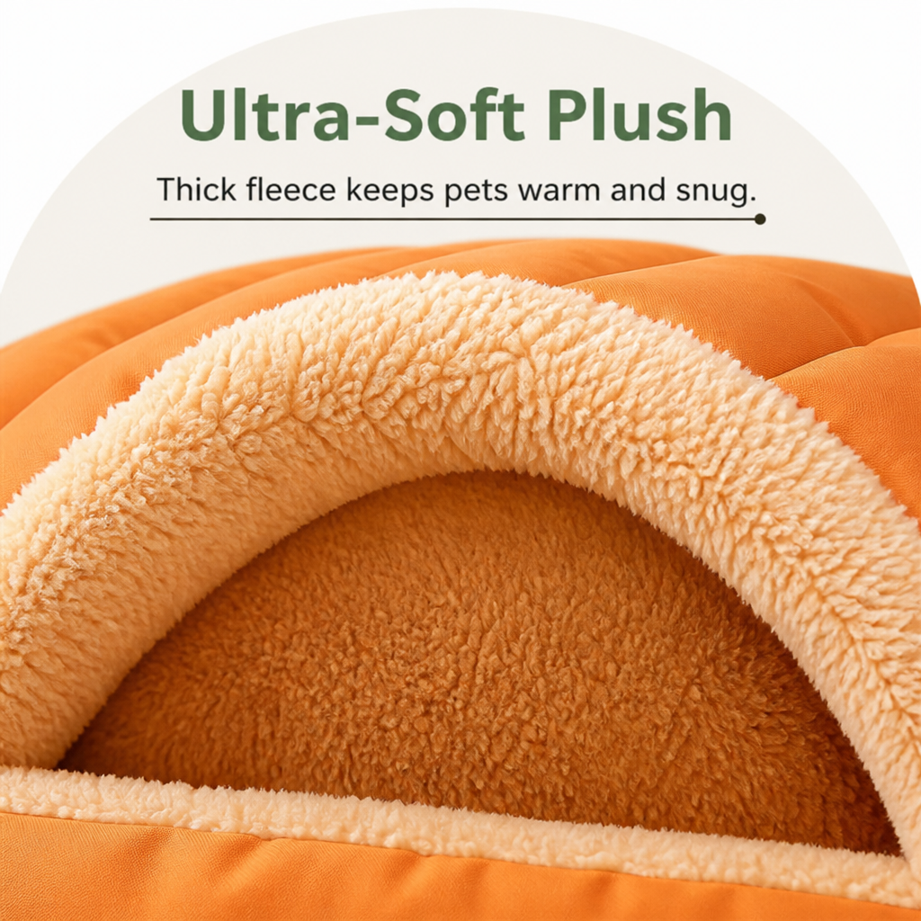 DogBedHouse Thickened Plush & Semi-Enclosed Pet Bed (Leather Base)