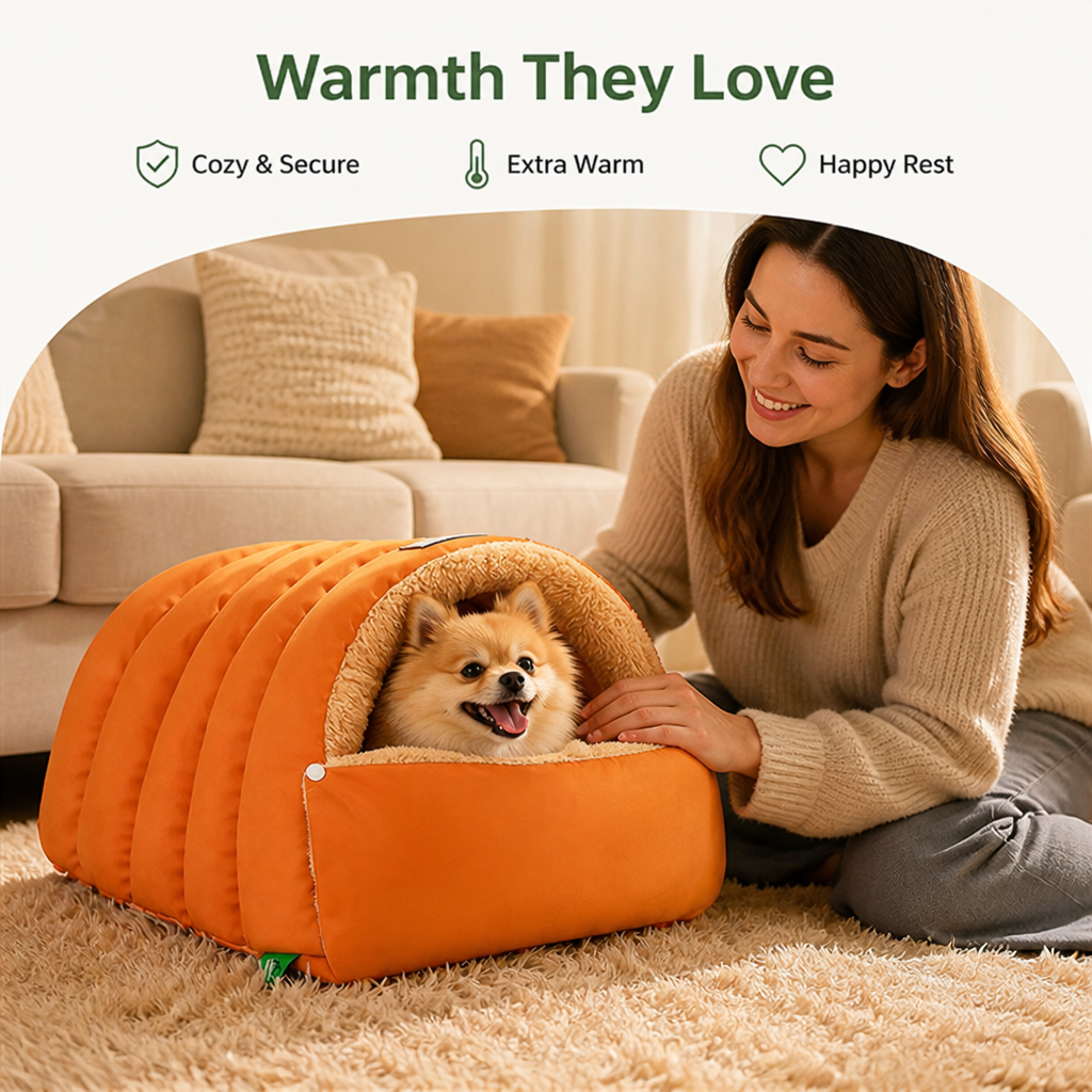 DogBedHouse Thickened Plush & Semi-Enclosed Pet Bed (Leather Base)