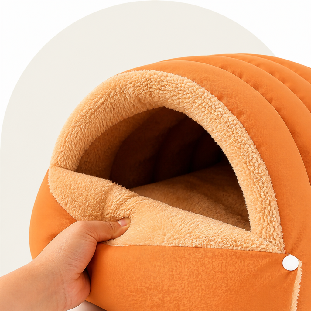 DogBedHouse Thickened Plush & Semi-Enclosed Pet Bed (Leather Base)