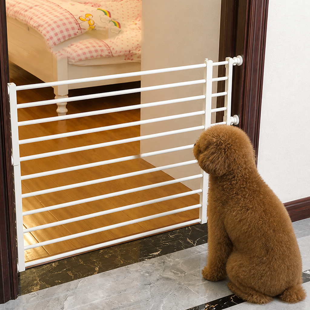 DogBedHouse Titanium Steel Retractable No-Drill Indoor Dog Gate
