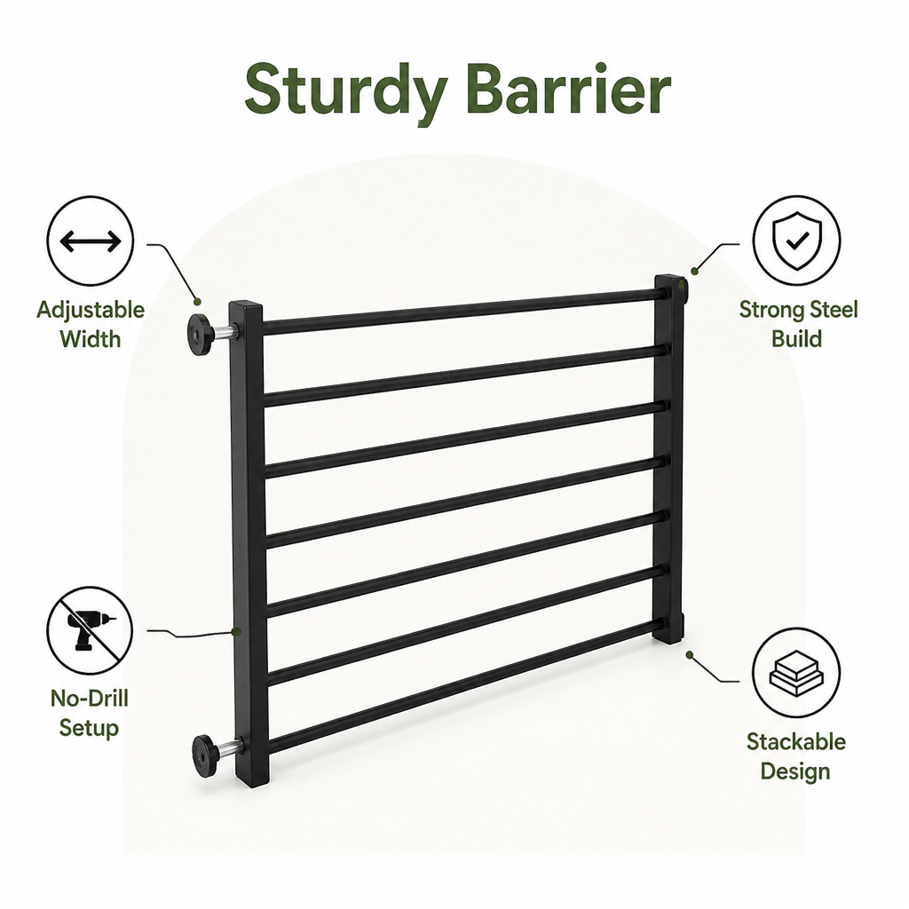DogBedHouse Titanium Steel Retractable No-Drill Indoor Dog Gate