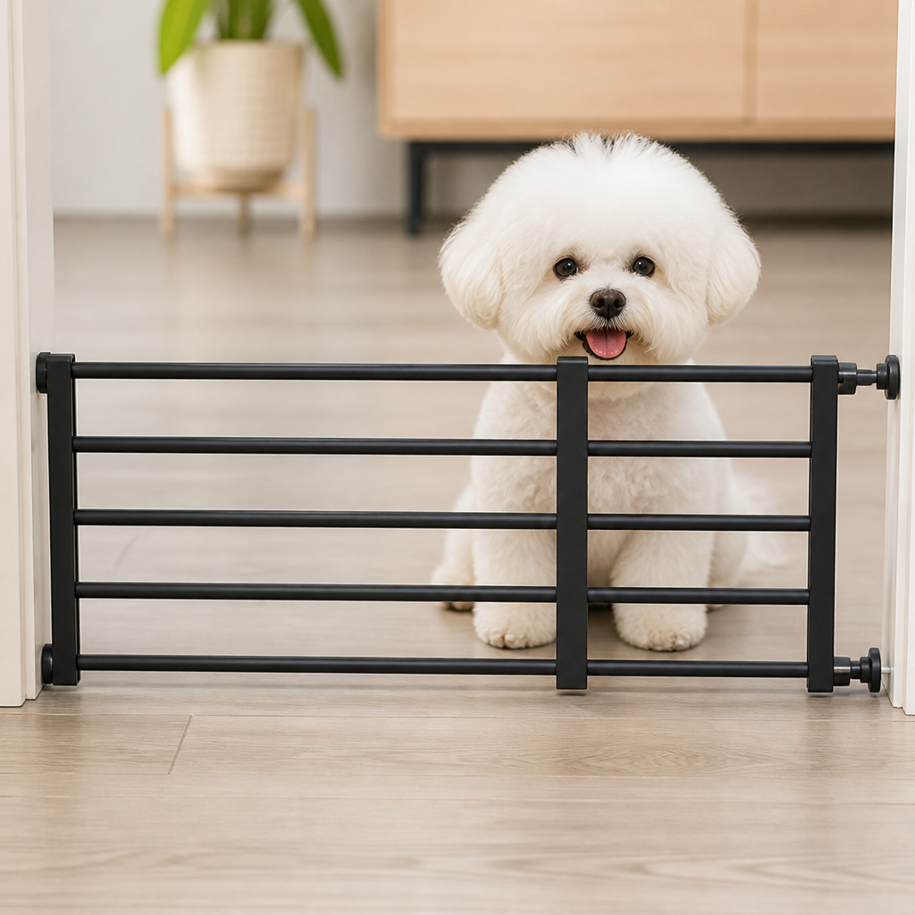 DogBedHouse Titanium Steel Retractable No-Drill Indoor Dog Gate