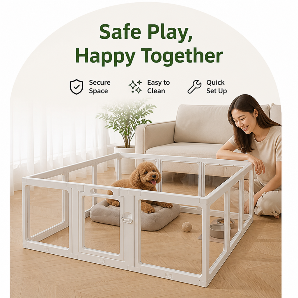 DogBedHouse Transparent Acrylic & Washable Dog Playpen (Buckle-Connect)
