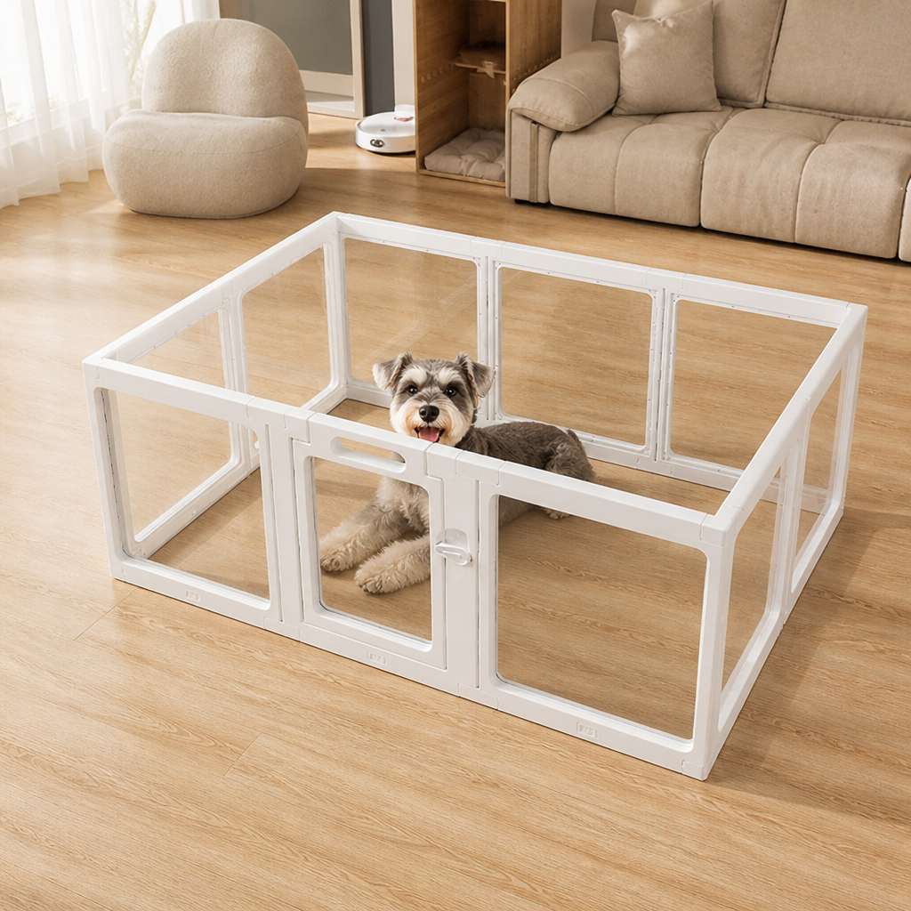 DogBedHouse Transparent Acrylic & Washable Dog Playpen (Buckle-Connect)